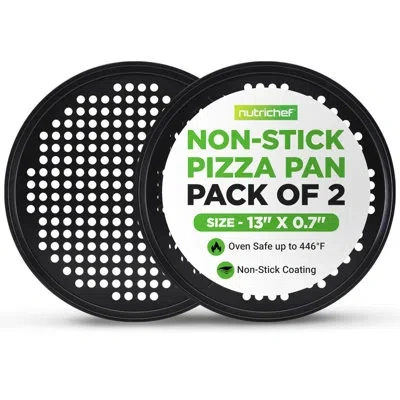 Nutrichef 2-pack 13'' Non-stick Pizza Pans, Round Pizza Pans For Oven, Commercial-grade Carbon Steel, Non-stic In Black