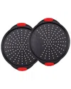 Nutrichef 2pc Non-stick Pizza Tray With Silicone Handle In Black