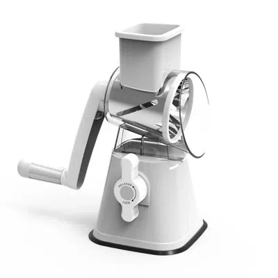 Nutrichef 3 In 1 Cheese Grater & Shredder | Strong Suction Base, Rotary Handle With Safety Lock | Includes Han In White