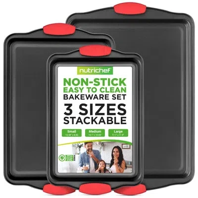 Nutrichef 3 Piece Non-stick Steel Bakeware Set In Black