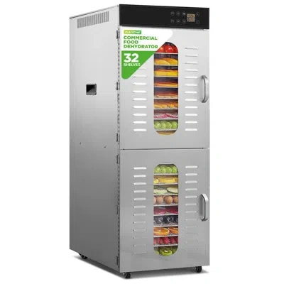 Nutrichef 32 Layer & 2 Chamber Commercial Food Dehydrator Machine - Stainless Steel Trays, Digital Timer And T In Silver