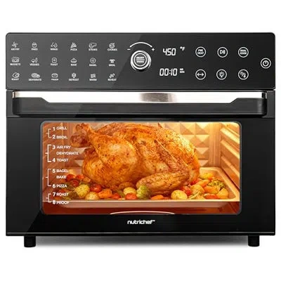 Nutrichef 32 Quart Air Fryer & Oven | Digital Airfryer With 20 Presets, Dual Cook, Rotisserie, Bake & More | M In Black