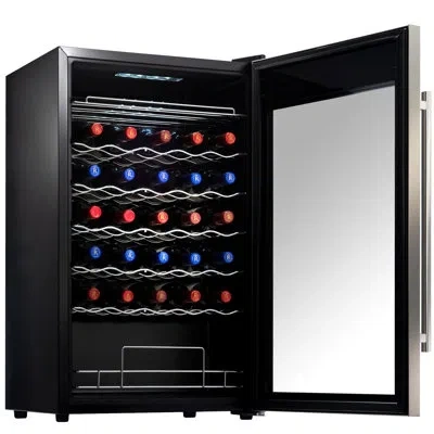 Nutrichef 34 Bottle Single Zone Freestanding Wine Refrigerator In Black