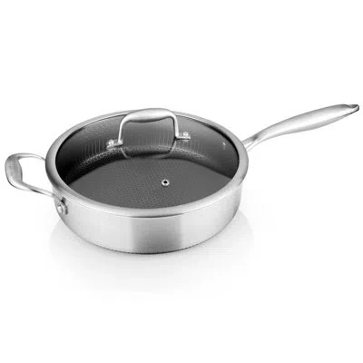 Nutrichef 3.4 Qt. Non-stick Stainless Steel Saucepan With Lid In Silver
