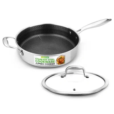 Nutrichef 3.4qt Stainless Steel Jumbo Cooker - Triply Kitchenware Jumbo Cooker With Glass Lid - Dakin Etching  In Polished Chrome