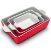 Nutrichef 3-pcs. Rectangular Ceramic Bakeware Set - Durable Baking Dishes Set, Odor-free Hybrid Ceramic Non-st In Red