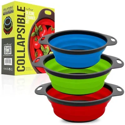 Nutrichef 3-piece Round Strainer Set - Nuregrbl33 - Bpa-free, Ergonomic, And Foldable For Draining Pasta, Vege