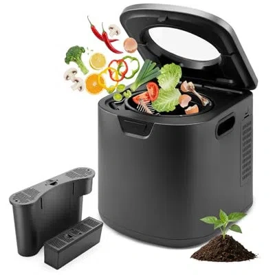 Nutrichef 4 Quart Electric Kitchen Composter | Smart Countertop Composter Includes 2 Odorless Carbon Filters | In Gray