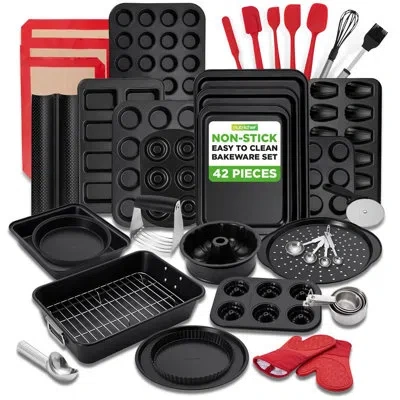 Nutrichef 42-piece Non-stick Bakeware Set, Heat-resistant Pans And Sheets With Food-grade Baking Tools, Utensi In Black