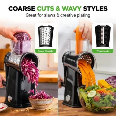 Nutrichef 5 In 1 Cheese Grater & Shredder | 5 Different Blades For Thin, Thick, Julienne Strips, Wavy, & Strai In Black