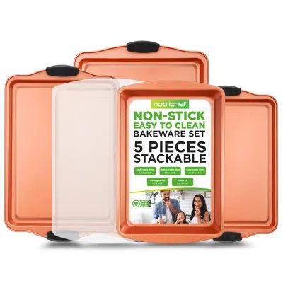 Nutrichef 5 Piece Baking Pan Set - Flexible Nonstick Carbon Steel Bakeware Set In Brown