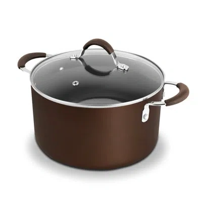Nutrichef 5 Qt. Non-stick Aluminum Pot Set With Lid In Brown