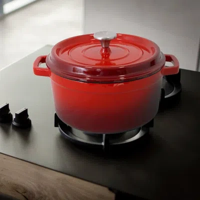 Nutrichef 5 Qt. Non-stick Cast Iron Round Dutch Oven In Red