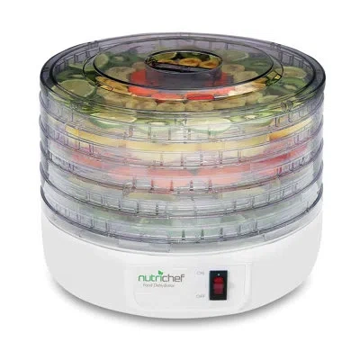 Nutrichef 5 Tray Electric Countertop Food Dehydrator In White;smoke
