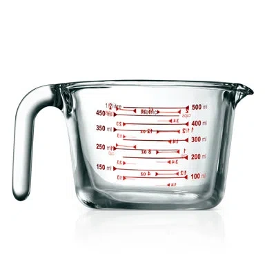 Nutrichef 500 Ml. High Borosilicate Glass Measuring Cup With Customized Decal Scale In Red;clear