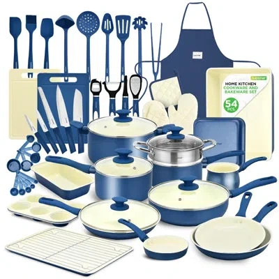 Nutrichef 54-piece Marble Non-stick Cookware And Bakeware Set, Professional Home Kitchen Collection With Multi In Blue