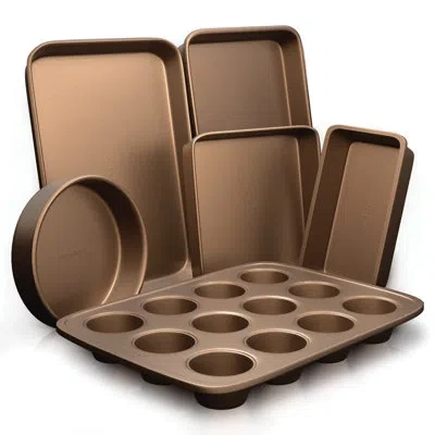 Nutrichef 6 Piece Non-stick Aluminum Bakeware Set In Bronze