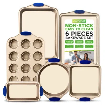 Nutrichef 6 Piece Non-stick Steel Bakeware Set In Gold