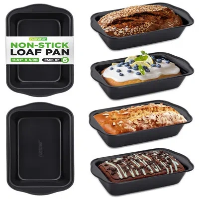 Nutrichef 6 Piece Set Of Non-stick Loaf Pan With Easy Grip Handles For Baking Homemade Bread, Brownies And Pou In Black