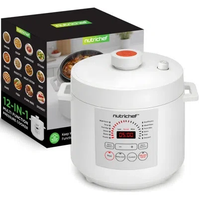 Nutrichef 6 Quart Electric Pressure Cooker | 12 Function Digital Countertop Pressure Cooker | Adjustable Time  In White