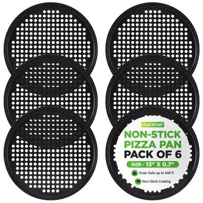 Nutrichef 6-pack13'' Non-stick Pizza Pans, Round Pizza Pans For Oven, Commercial-grade Carbon Steel, Non-stick In Black