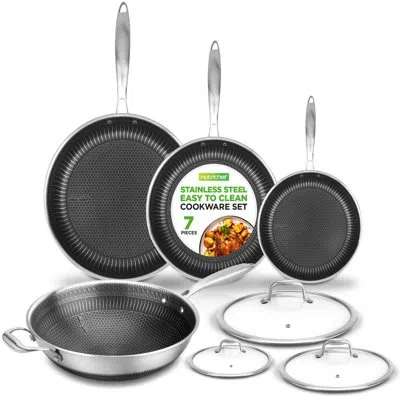 Nutrichef 7-piece Cookware Set Stainless Steel - Triply Kitchenware Pans Set Kitchen Cookware W/dakin Etching  In Silver
