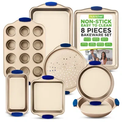 Nutrichef 8 Piece Non-stick Steel Bakeware Set In Gold