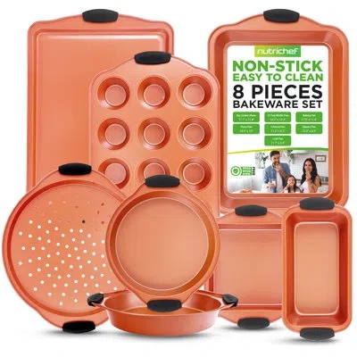 Nutrichef 8 Piece Non-stick Steel Bakeware Set In Orange