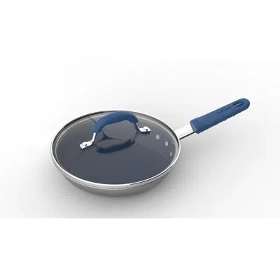 Nutrichef 8'''' Small Fry Pan With Lid - Non-stick Pan With Silicone Handle, Ceramic Coating Inside In Blue;gray