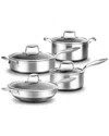 Nutrichef 8pc Triply Stainless Steel Cookware Set In Silver