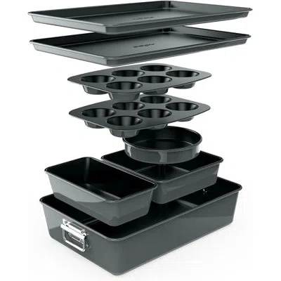 Nutrichef 8-piece Nonstick Stackable Bakeware Set - Pfoa, Pfos, Ptfe Free Baking Tray Set W/non-stick Coating, In Gray