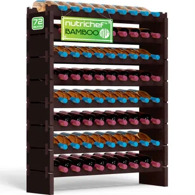 Nutrichef Bamboo Stackable Wine Rack, 8-tier 72 Bottle Capacity Wine Racks Free Standing Floor, No Tools Assem In Black