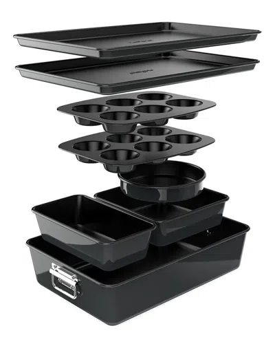 NUTRICHEF NUTRICHEF BLACK 8PC STACKABLE CARBON STEEL BAKEWARE SET