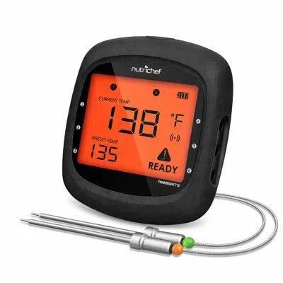 Nutrichef Bluetooth Wireless Bbq Digital Thermometer - Includes 2 Temperature Probes And Travel Case With Digi