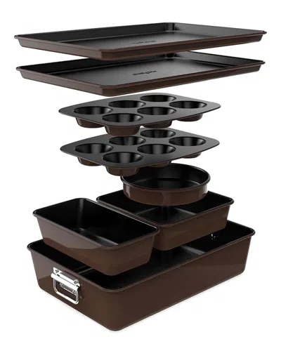 NUTRICHEF NUTRICHEF BROWN 8PC STACKABLE CARBON STEEL BAKEWARE SET