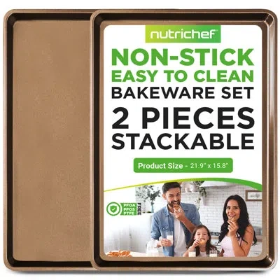 Nutrichef Carbon Steel Rectangular Professional Home Kitchen Bake Pan Set In Brown