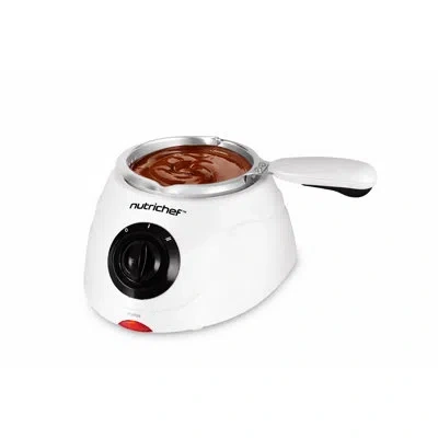 Nutrichef Chocolate Melting Warming Fondue Pot - 25w Chocolate Melter 8.8 oz Capacity - Keep Warm Dipping Func In White