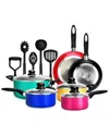 Nutrichef Colorful Kitchenware 15pc Pots & Pans Set