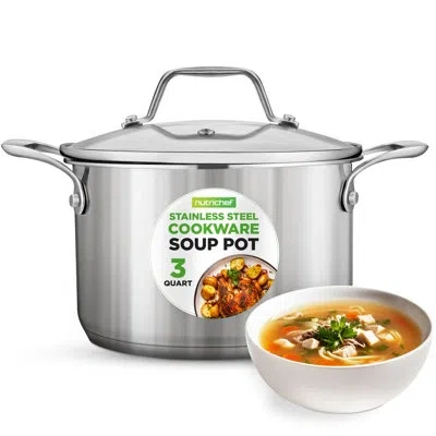 Nutrichef Cookware 3 Qt. Stainless Steel Soup Pot With Lid In Stainless Steel;silver