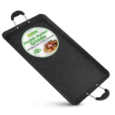 Nutrichef Double Burner Griddle, Non-stick Stove Top Griddle For Gas Stove, Dishwasher Safe, Heatproof Bakelit In Black