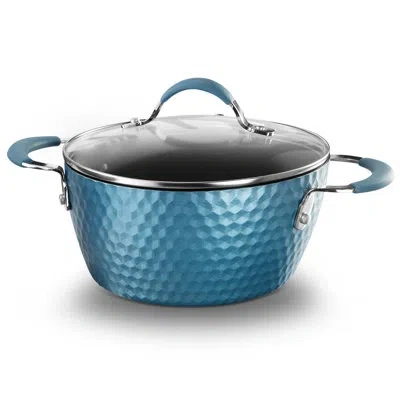Nutrichef Dutch Oven Pot With Lid - Stylish Kitchen Cookware With Elegant Diamond Pattern, Non-stick, 3.6 Quar In Blue