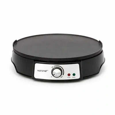 Nutrichef Electric Crepe Maker & Griddle Cooktop | Nonstick Reversible 12 Inch Hot Plate With Led Indicator Li In Matte Black