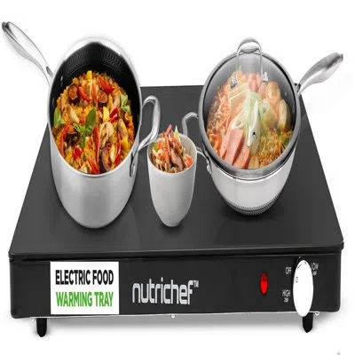 Nutrichef Electric Food Warming Tray - Hot Server Plate With Adjustable Temperature Control Ideal For Buffets, In Black