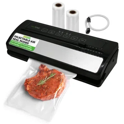 Nutrichef Food Vacuum Sealer Machine, Stainless Steel & Abs Body, Automatic Sealing System For Dry And Moist F In Silver;satin Black