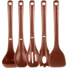 Nutrichef Kitchen Cooking Utensils Set - Includes Solid Spatula, Pasta Fork, Solid Spoon, Slotted Spoon(brown) In Brown