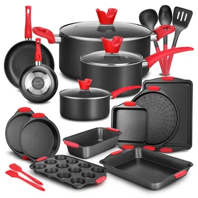 Nutrichef Kitchenware Pots & Pans - High Qualified Basic Kitchen Cookware Set, Non-stick Bakeware With Utensil In Black