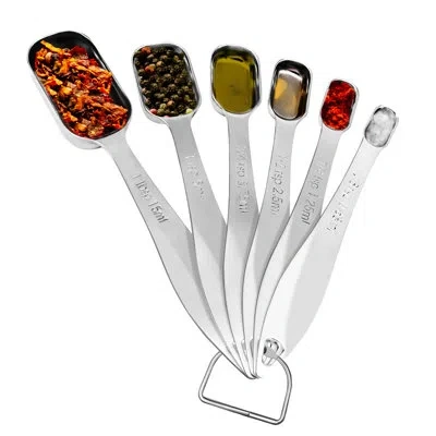 Nutrichef Measuring Spoon Set - Kitchen Measuring Spoons Stainless Steel (6 Pcs.) In White
