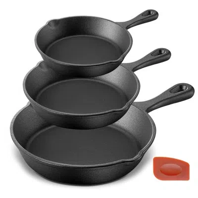 Nutrichef Non Stick Cast Iron 3 Piece Skillet Set In Black