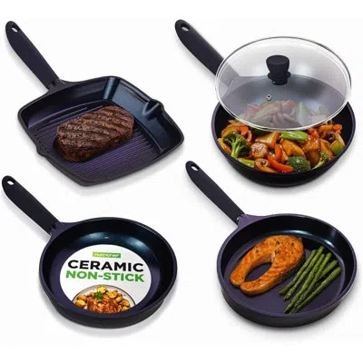 Nutrichef Non Stick Frying Pans Set, 5-piece Blue Diamond Cookware With Lid, Nonstick Frying Pan For Gas, Elec