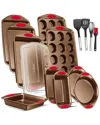 Nutrichef Nonstick 15pc Carbon Steel Bakeware Set In Gold